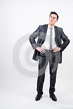 Distrustful man in suit