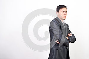 Distrustful man in suit