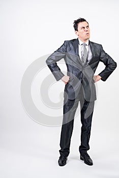 Distrustful man in suit