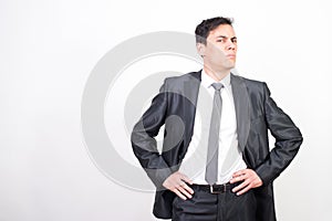 Distrustful man in suit