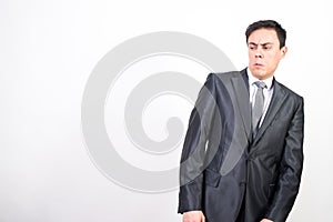 Distrustful man in suit