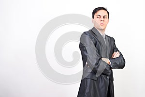 Distrustful man in suit