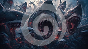 Disturbing great white shark illustrated from a real nightmare - Generative AI