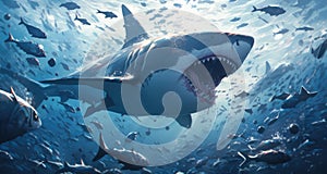 Disturbing great white shark illustrated from a real nightmare - Generative AI