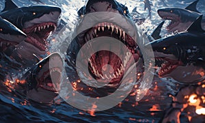 Disturbing great white shark illustrated from a real nightmare - Generative AI