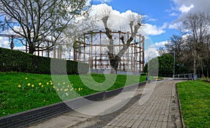 Disused gasworks in East London from pathway.