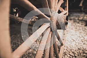 Disused old cart wheel closeup