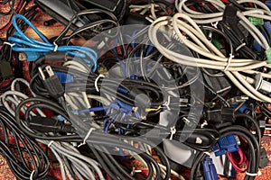 Disused stack of old computer cables