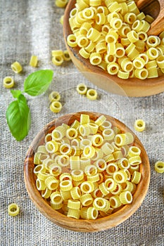 Ditalini macaroni. Pasta rings. Tubettini and thimbles. Anellini.