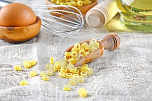 Ditalini macaroni. Pasta rings. Tubettini and thimbles. Anellini.