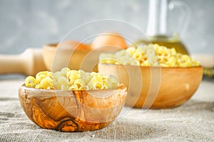 Ditalini macaroni. Pasta rings. Tubettini and thimbles. Anellini.