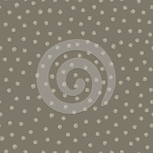 Ditsy ammonite vector seamless pattern background. Hand drawn ribbed spiral-form shell cephalopod fossil. Neutral brown