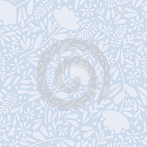 Ditsy blue floral laves vector pattern, seamless background