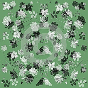 Ditsy floral pattern with beautiful garden flowers. Unique design
