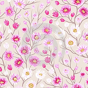 Ditsy flowers and branches seamless pattern