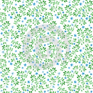 Ditsy flowers, herbs, grasses. Ecological repeating pattern. Water color