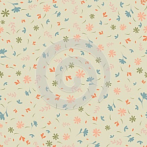 ditsy flowers and leaves seamless vector pattern