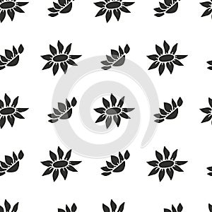 Ditsy monochrome seamless pattern with black flowers on white background