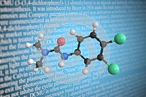 Diuron scientific molecular model, 3D rendering