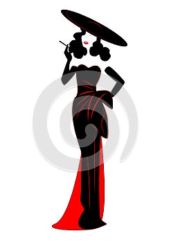 Diva Hollywood silhouette, Beautiful retro fashion woman,