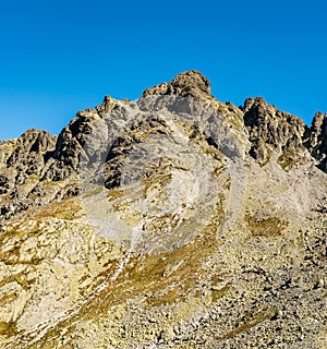 Diva veza mountain peak and Prielom saddle in autumn Vysoke Tatry mountains in Slovakia