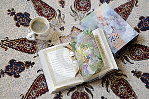 Divan-e-Hafez Book Opened with a Glass of Coffee