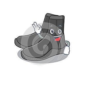 Dive booties cartoon mascot design with Okay finger poses