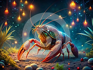 Enchanting Night Crawfish Animation Surreal Crawdads in a Dark Fantasy Scene photo