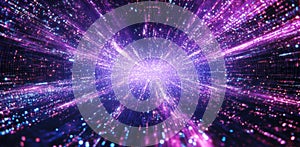 Dive Into Hyperspace, Abstract Data Tunnel with Glowing Particles and Warp Speed