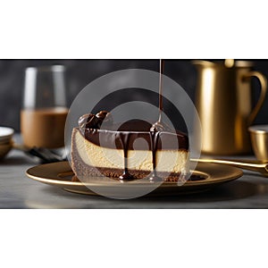 Indulge your senses: a delectable close-up of decadent chocolate cake photo