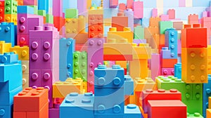 Dive into the playful world with a vibrant background of colorful building blocks, a visual feast of creativity. Ai Generated