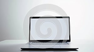 white notebook with brith white screen in front of white background