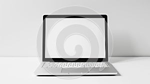 white notebook with brith white screen in front of white background