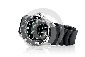 Dive watch with black rubber strap