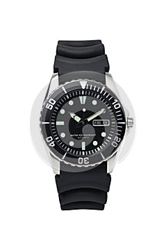 Dive watch with black rubber strap