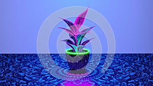 A Neon Plant Pot Beckons in a Psychedelic Tapestry of Patterns An Intriguing Abstract Art Piece of Luminescence photo