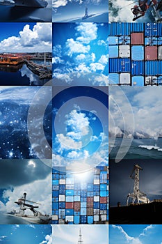 Dreamy International Shipping Collage in Sky-Blue and Navy (AI Generated)