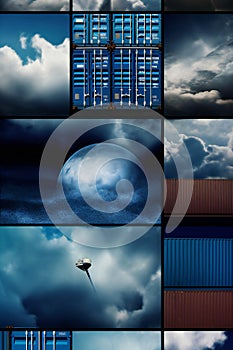 Dreamy International Shipping Collage in Sky-Blue and Navy (AI Generated)