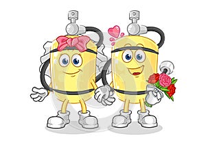 Diver cylinder wedding cartoon. cartoon mascot vector