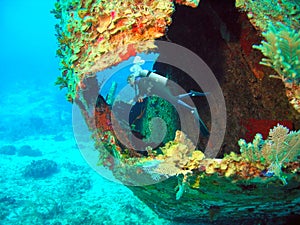 A Diver Explores a Sunken Japanese Freighter in Truk Lagoon