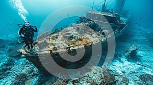 Diver exploring a shipwreck