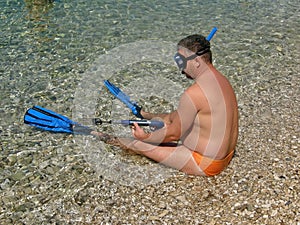 Diver with harpoon