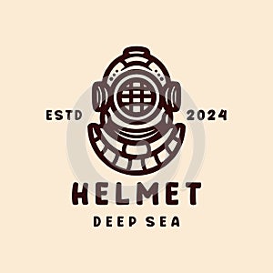 Diver Helmet Monoline Logo Classic Vector, Equipment Icon Symbol, Mask Underwater Creative Vintage graphic Design