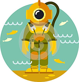 Diver in old diving suit