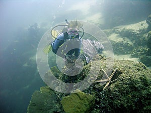 A Diver in the Pacific Ocean off Cabo San Lucas, Mexico photo