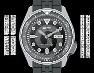 Diver's Watch - Grayscale photo