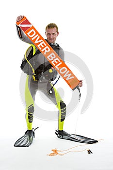 Diver with safety sausage