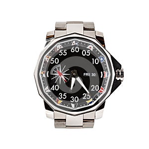 Diver silver titanium watch with a bezel, displays the moon cycles and with a rubber strap