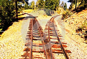 Diverging railroad track outside Cripple Creek, Colorado