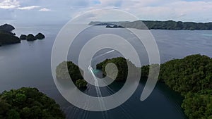 Divers boat Seascape of Koror island in Palau. Clear water in background ii